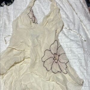 BCBG Cream Halter Dress with Floral Embroidery